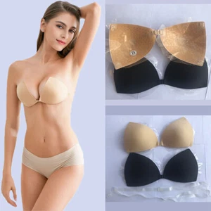 Womens Push Up Bra Shoulder Straps Transparent Removable Silicone Back Crossing - Picture 1 of 14