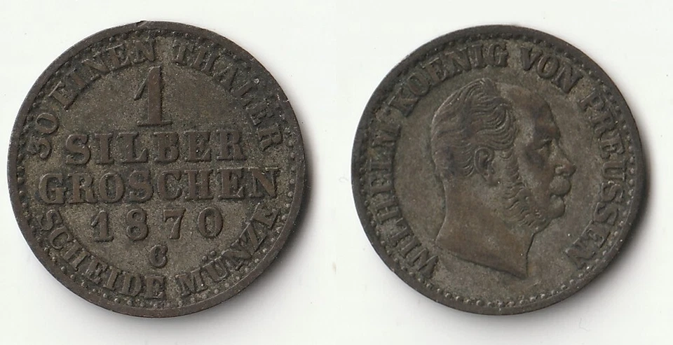 1870 C Prussia 1 groschen silver coin - Image 1 of 1
