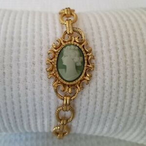  Victorian Style GREEN CAMEO BRACELET made with VINTAGE Cameo and Settings