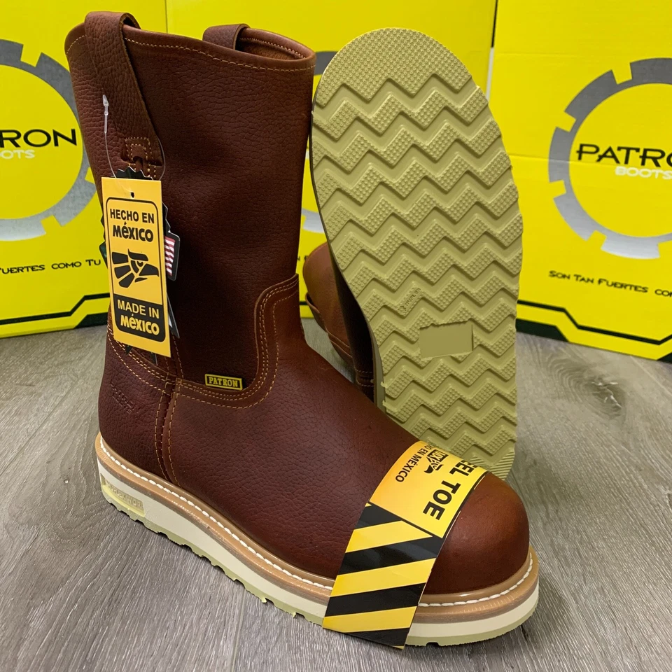 BOTAS DE TRABALHO MASCULINAS BIQUEIRA DE AÇO PUXAR SEGURANÇA COURO GENUÍNO RESISTENTE A ÓLEO #105 BRO - Imagem 1 de 1