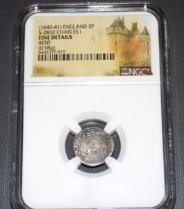 NGC 1640-1641 CHARLES I FINE DETAILS ENGLAND 2P Two 2 Pence Certified Rare Coin - Picture 1 of 5