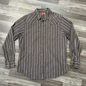 Vintage Guess Pearl Snap Western Shirt; Mens Large; Brown Striped; Cowboy Rodeo - Picture 1 of 8