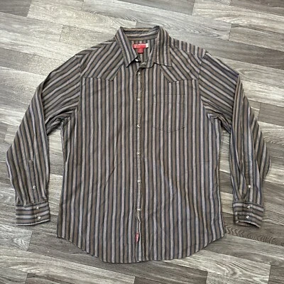 Vintage Guess Pearl Snap Western Shirt; Mens Large; Brown Striped; Cowboy Rodeo - Image 1 of 4