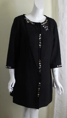 Nuevo con etiquetas Abrigo Chaqueta Larga Etcetera Talla 12 Negro Mod Tejido 3/4 Joyas Art-to-Wear L Foto 1 de 4
