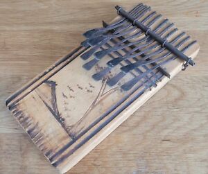 Vintage Folk Art Wooden Mbira Kalimba African Instrument Finger Harp Thumb Piano