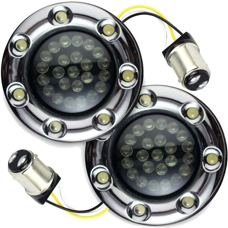 Eagle Lights 2" Harley LED sinais de seta dianteiros DRL acabamento cromado anel resistor de carga - Imagem 1 de 4