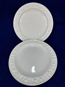Wedgwood Embossed Queen's Ware White Dinner 9.9" 3 Antique Dinner Plates - Picture 1 of 11