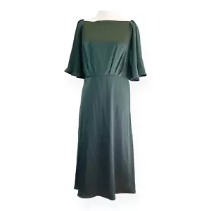 Abito midi nuovo con etichette Banana Republic collo quadrato donna 10 maniche a campana verde raso - Foto 1 di 8