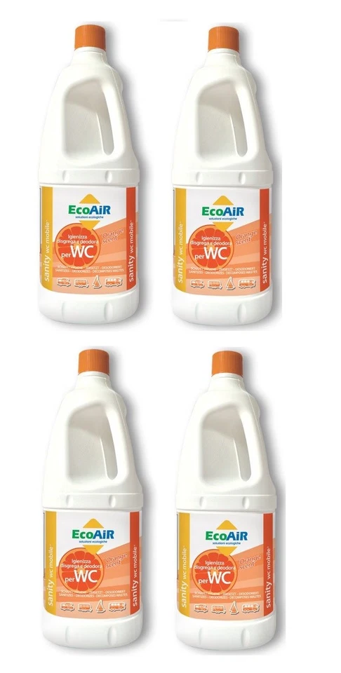 DISGREGANTE SANITY 2 LITRI ARANCIA WC AQUE NERE CAMPER AQUA KEM * 4 BOTTIGLIE *  - Immagine 1 di 1