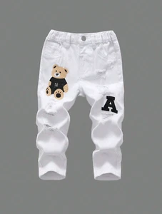 Pantalones Blancos Para Niños de Vestir Elegantes Vaqueros Pantalón Jean Rasgado - Picture 1 of 8