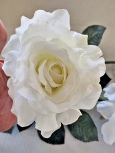 Three long stem real touch silk roses WHITE - Picture 1 of 4