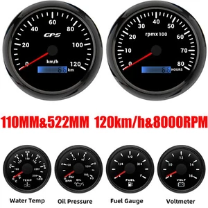 Juego de 6 medidores 110 mm GPS velocímetro 120 km/h velocímetro 8000 RPM para barco de coche - Imagen 1 de 17