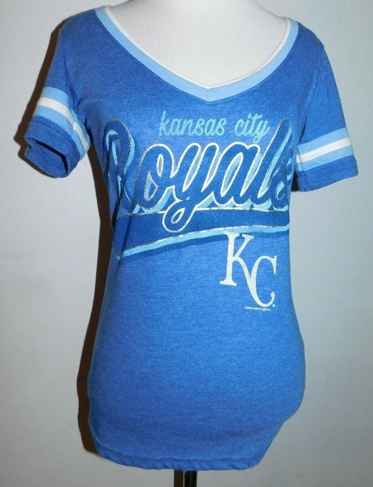 Kansas City Royals Women X-Small V-Neck Shirt , Blue with Stripes - Image 1 of 1