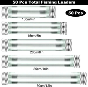 50 pcs Trace Wire Leader Stainless Steel Fishing Line Leaders With Snap & Swivel - Picture 1 of 11