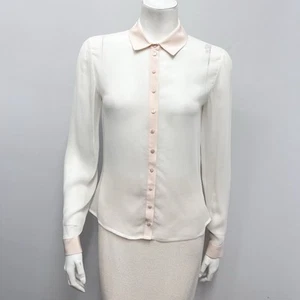 Anne Fontaine 100% Silk Sheer Blouse Blush Pink & Beige Size 38 4 Small - Picture 1 of 8