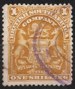 SG84 Sn:#66 used 1898 1s British South Africa Company Coat of Arms 1898-1909 - Bild 1 von 2