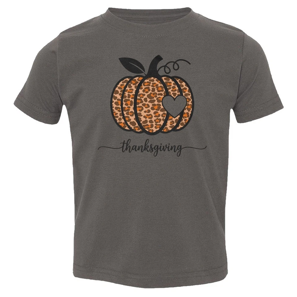 Corazón de calabaza de acción de gracias - Camiseta estilo leopardo de otoño para niños pequeños Foto 1 de 1
