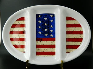 Divided Oval Platter American Flag 17-1/2" x 12" Sakura Colonial Warren Kimble. - Picture 1 of 4