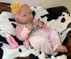 Realistic Newborn Berenguer All Vinyl Baby Doll Girl Preemie Size Blue Eyes - Picture 1 of 9