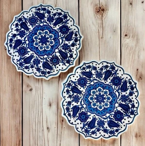 2 Trivets Turkish Ceramic Floral Blue White Scallop Tile Hot Plate Turkey 7.5”W - Picture 1 of 8