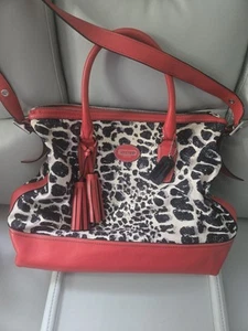 Large COACH Red Cheetah Purse Bag Tote - Picture 1 of 7