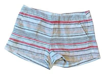 Joie Linen Shorts Size 2 Cream Black Red Peach Aqua Striped Pockets Casual - Image 1 of 4
