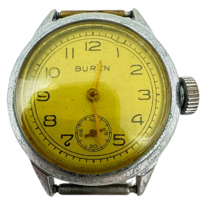 Vintage Buren Military Style Men's Mechanical Wristwatch 11 1/2 Swiss Chrome - Image 1 of 4