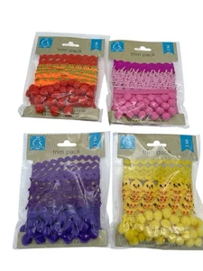 Crafters Square Trim Pack  felt with Pom-Poms Lot Of 4 Different Colors New - Picture 1 of 5