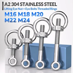 M16 M18 - M24 A2 304 Stainless Steel Lifting Eye Nut + Eye Bolts Threaded Rings - Picture 1 of 77