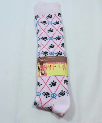 Pantalón Blanco Hasta la Rodilla Signo de Paz Calavera Huesos Cruzados Calcetines Mujer 9-11 Elástico  Foto 1 de 3