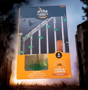 Halloween 25 LED Bulbs And 8 Bats Icicle Green Lights Hyde & Eek Indoor Outdoor - Picture 1 of 13