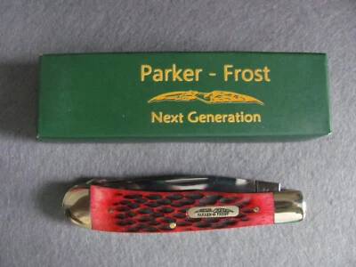 Parker & Frost 108DRPB Trapper Jigged Deep Red Pick Bone 4" Pocketknife - Image 1 of 4