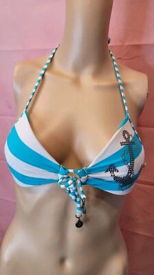 HOBIE Bikini Top Triangle Size  Small. BLUE/white - Image 1 of 4