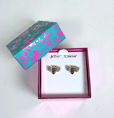 Pendientes Betsey Johnson Tono Negro y Dorado Abejorro Pierced Estrás Nuevos con Etiquetas Foto 1 de 4