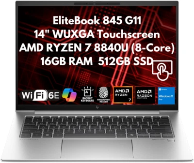 New HP EliteBook 845 G11 14" WUXGA Touch Ryzen 7 8840U 16GB 512GB SSD IR Cam FPR
