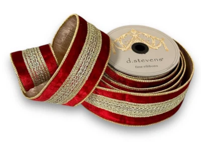 Edles Samtband Rot Gold D.Stevens 1Meter Tischband Dekoband 6,5cm breit Draht - Bild 1 von 3