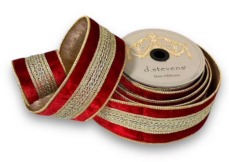 Edles Samtband Rot Gold D.Stevens 1Meter Tischband Dekoband 6,5cm breit Draht - Bild 1 von 3