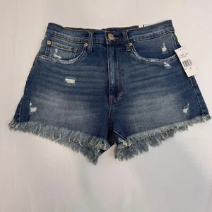 STS Blue Denim Shorts Frayed Hem Distressed High Waisted Juniors Size 27 Laney - Picture 1 of 10