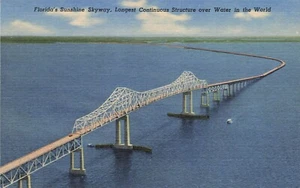 Postal Aerial View Florida's Sunshine Skyway Bridge la más larga sobre el agua - Imagen 1 de 2