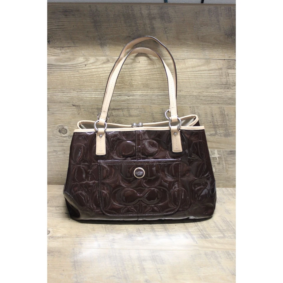 Coach women's brown embossed patent leather tote shoulder bag - Image 1 of 4