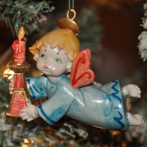 De Colección Depose Italia Fontanini Ángel Volador Niña con Vela Rubia Navidad Alas Años 60 - Imagen 1 de 8