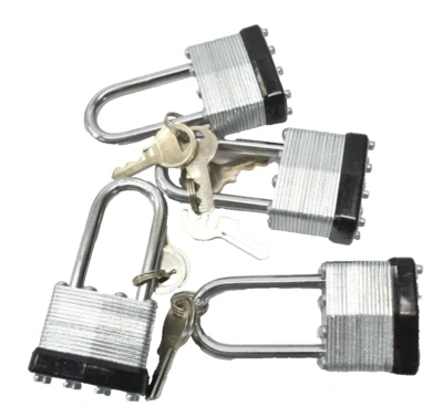 批量 4 件 40 毫米 挂锁 长锁 硬化钢钥匙 类似 银色/黑色 — 第 1/4 张图片