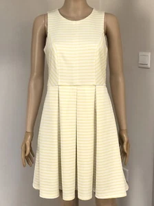 OASIS Yellow White Stripe Heavyweight Sleeveless Pleated Skater Dress S (6-8-10) - Picture 1 of 17