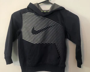 Nike Swoosh Logo Navy Sweatshirt Hoodie Gym Gray sz 4 Therma-Fit Kids Boys - Picture 1 of 4