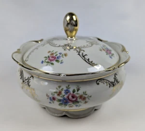 Bareuther Waldsassen Bavaria Germany Covered Dish Flowers with Gold Trim - Picture 1 of 10