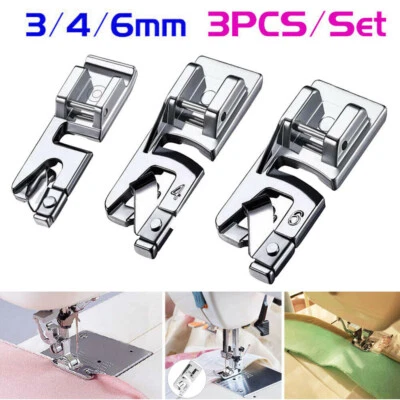 3pcs Rolled Hem Presser Foot Snap For Brother Singer Janome Juki Sewing Machine - Image 1 of 4