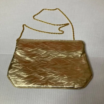 Vintage Gold Clutch Purse With Chain Strap Hinge Close Rectangle - Image 1 of 4