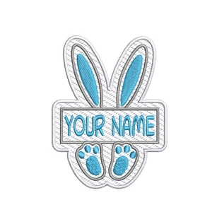 Personalized Easter Bunny Nametag Patch Embroidered DIY Iron-on Backpack Basket - Picture 1 of 14