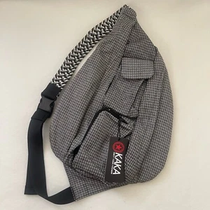KAKA Crossbody Sling Bag Robe Weave Strap Black/White Terylene Oxford Lawn NWT - Picture 1 of 14