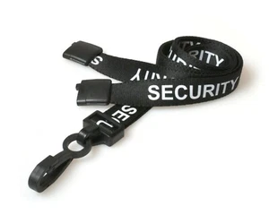 15mm Black Security Guard Neck Lanyard with Safety Breakaway and Plastic Clip - Picture 1 of 2